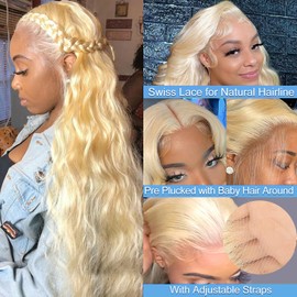 Alipeacock Blonde Lace Front Wig 13x4 Body Wave Lace Front Wigs Pre Plucked with Baby Hair 150% Density Brazilian Lace Frontal Wigs for Women 32 Inch 613 Body Wave