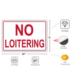 Berpahome (2 Pack) No Loitering Sign, 10 x 7 Inches, 120 Mil Plastic, UV Protected, Weather Resistant, Waterproof, Durable Ink, Easy To Mount