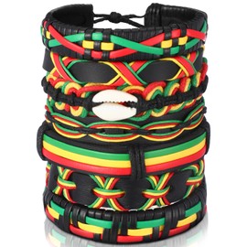 Sureio 7 Pcs African Beaded Bracelet Adjustable Jamaica Jewelry Multi Layer Ethnic Tribal Braided Bracelet Men Women (Modern)