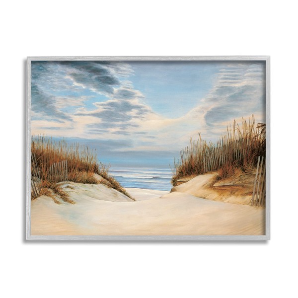 Stupell Industries Alluring Cloudy Beach Path Wooden Fence Tall Grass,