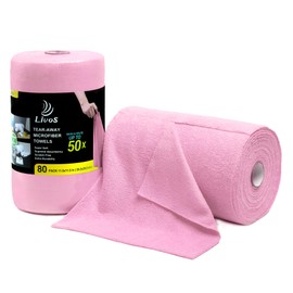 LIVOS 80 Pack Microfiber Cleaning Cloth, Reusable Tear-A-Towel Roll, 11.5"x11.5", Multi-Purpose Microfiber Towels Cleaning, Lint Free, Absorbent Cleaning Rags for Kitchen, Car, Glass (Pink)