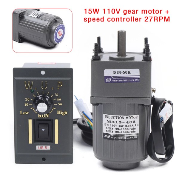 TBvechi 15W Adjustable Speed Motor AC Gear Motor Reversible Motor