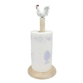 Rooster Design Wood Shabby Whitewashed Paper Towel Holder Stand Up Paper Towel Holder, Easy One-Handed Tear Kitchen Paper Towel Dispenser with Weighted Base for Standard Paper Towel Rolls