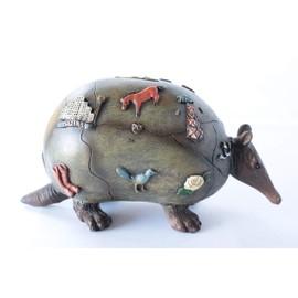 Texas Map Rustic Armadillo Piggy Bank Hand Painted Accented with Texas Attractions