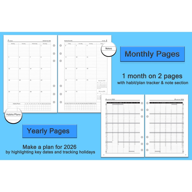 2026 Calendar Insert A5, 6-Hole, 1 Day per Page with