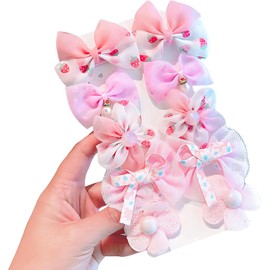 Noguez. Moños para Niñas, Clips de Pelo para Bebés, Mini Pinzas de Dibujos Animados para Niñas Pequeñas y Bebés, Pasadores para Cabello, Hair Clips. (Rosa (moños y Flores))