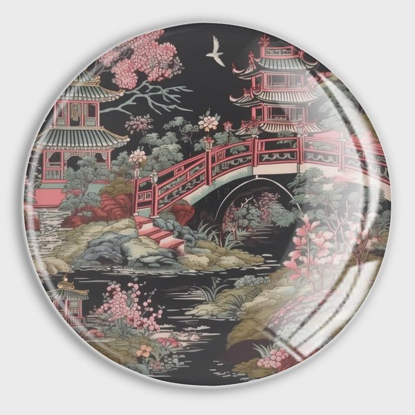Chinoiserie Charcoal Coral Asian Magnets Refrigerator Chinoiserie Chic Asian Cute