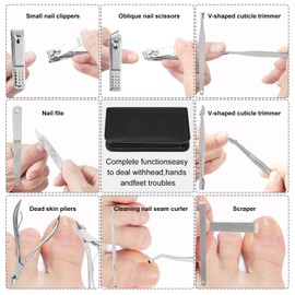 Nail Kit, Manicure Kit, Nail Care Kit For Women, Manicure Pedicure Set, Nail Clippers Toenail Clippers Kit, Professional Manicure Kit Pedicure Kit, silvery Travel Case, Set of 12.