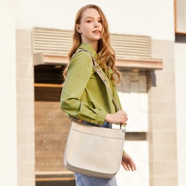 HKCLUF Crossbody Bags for Women Trendy Vegan Leather Hobo Handbags With 2 Adjustable Guitar Strap Crossbody Bucket Purse for Women(White)