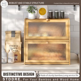 STDDRE Bread Box for Kitchen Countertop Bin Double Layer Bread Box Storage Container Extra Large Capacity with Diamond Pattern Windows (Natural, Extra Large)