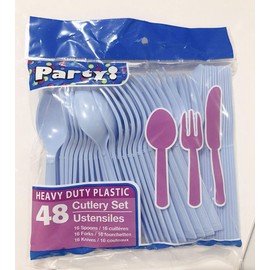 Plastic Utensils, 48-ct. Packs (16 Forks, 16 Spoons & 16 Knives) (Light Blue, Plastic Utensils 48 Ct. Packs)