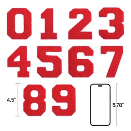 VGROSIA 4-1/2" Red Iron On Number Patches Letterman Jacket Patches Chenille Large Iron On Numbers for Jersey Jacket Hoodie Varsity 7