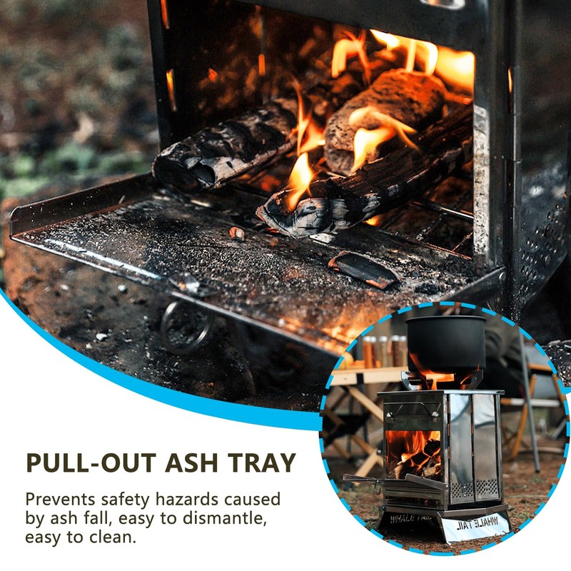 JEMLYD Portable Folding Wood Burning Camping Stove with Grill, Stainless