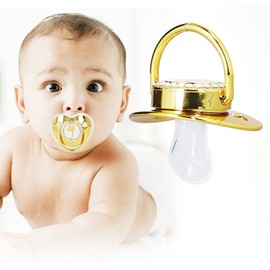 Baby Pacifier Portable Exquisite Alloy Gold Letter Pacifier with Chain Clip for Home Travel J