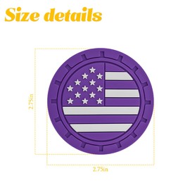 Osilly Car Cup Holder Coasters, 4 Pack American Flag Insert Car Cup Coaster, 2.75 Inch PVC Anti Slip Shockproof Embedded Drink Mat, Car Interior Decoration Accessories for SUV, Truck(Dark Purple)