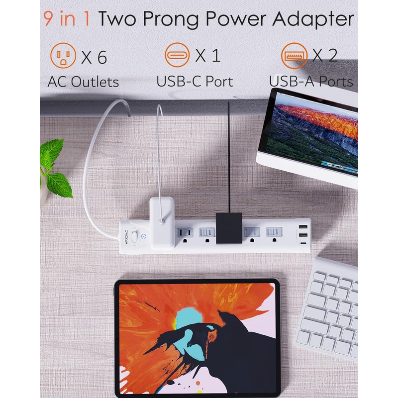 2 Prong Power Strip, WRXDMC 2 Prong to 3 Prong