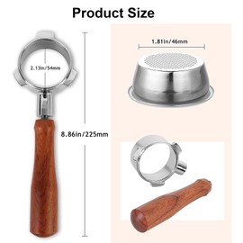 54mm Bottomless Portafilter with Walnut Handle, Compatible with Breville 8 Series, Bambino, Delonghi EC680/685, CASABREWS, Mr. Coffee – Includes Filter Baskets, Puck Screen, Spoon & Brush (M)