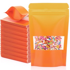 Dunzoom 150 Pcs Resealable Bags 3. 5" x 5. 5" Gradient Color Food Storage Bags Stand up Kraft Pouches with Clear Window Treat Paper Pouches for Selling Small Business Snacks Sample(Gradient Yellow)