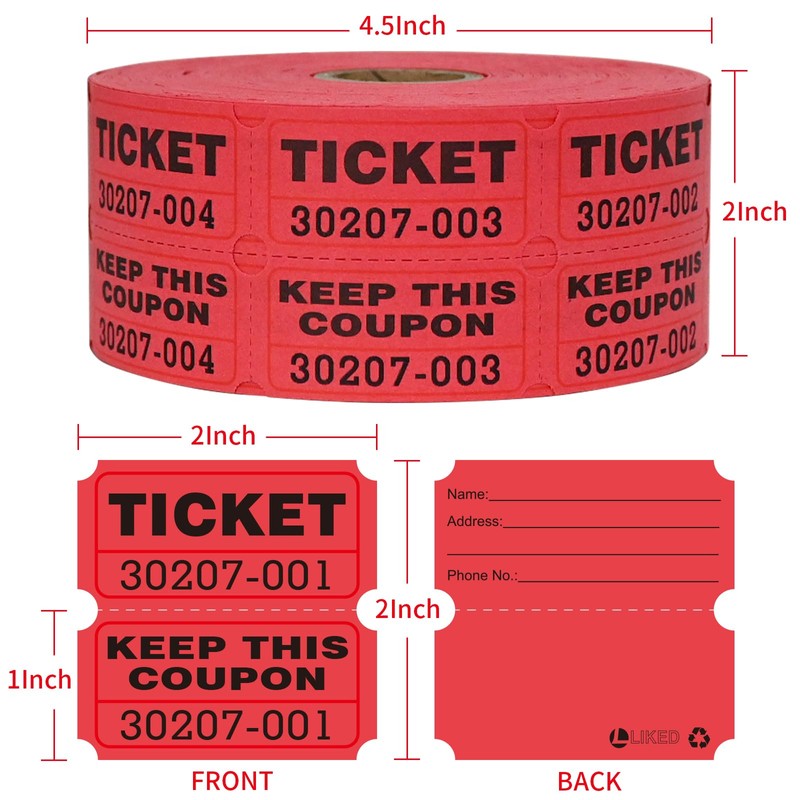 L LIKED Raffle Tickets Double Rolls 1000 per Roll 50/50