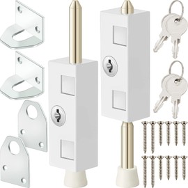 Sliding Door Lock Rectangle Patio Door Lock Keyed for Glass Hinged Security Bar Steel Bolt Zinc Alloy Iron Portable to Prevent Sliding(2 Pieces)