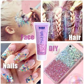 Genérico Chunky Glitter Gel Body Gel Festival Cosmético Rostro Cabello Uñas Maquillaje Sirena Lentejuelas Líquido Sombra de Ojos Larga duración Espumoso 50 ml (#05 Plata)