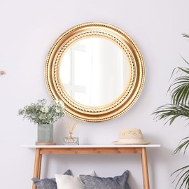 Hamilton Hills 20 inch Round Mirror - Wall Mounted Mirror with Plastic Frame Wooden Finish - Rustic Circular Farmhouse Mirror - Elegant and Versatile Home Decor - Circle Mirror - Copper