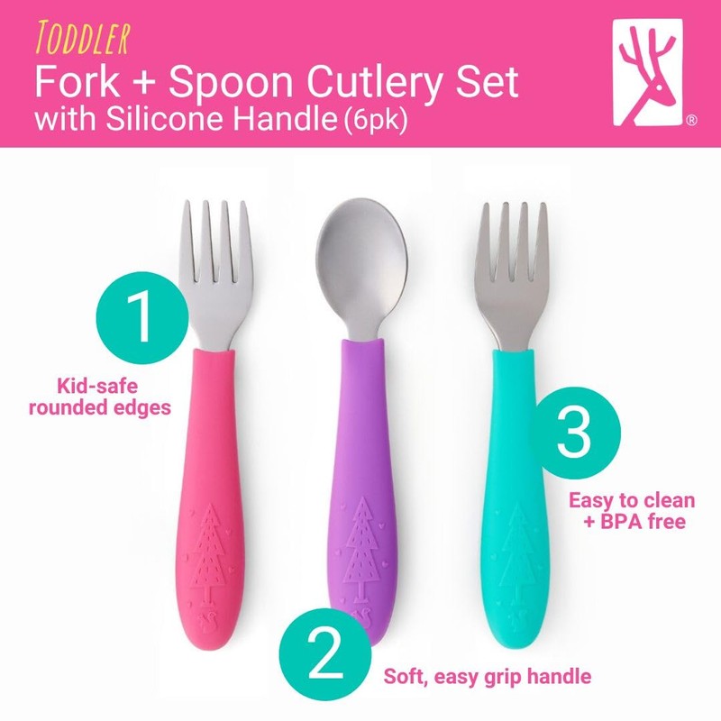 Elk and Friends Kids Silverware with Silicone Handle | Childrens