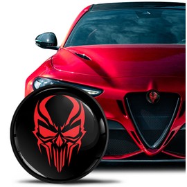 SkinoEu Compatible with Alfa Romeo Emblem Badge Bonnet/Boot 74 mm for Giulietta 940 MiTo 156 147 159 GT Brera Spider 939 Black Red Skull EA 8