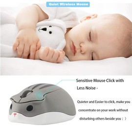 LIKE SHOW Wireless Mouse Cute Hamster Shaped Computer Mouse 1200DPI Less Noice Portable USB Mouse Cordless Mouse for PC Laptop Computer Notebook MacBook Kids Girl Gift(Gray)