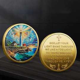 Christian Challenge Coin - Inspirational Bible Verse & Lighthouse Design - Religious Faith Token - Ideal Gift & Keepsake