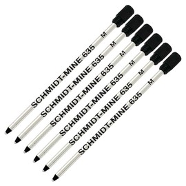 Schmidt 635 D1 Mine Ballpoint Refill - Black Ink - Medium Tip 0.7mm - Pack of 6 (with Plastic End Cap)