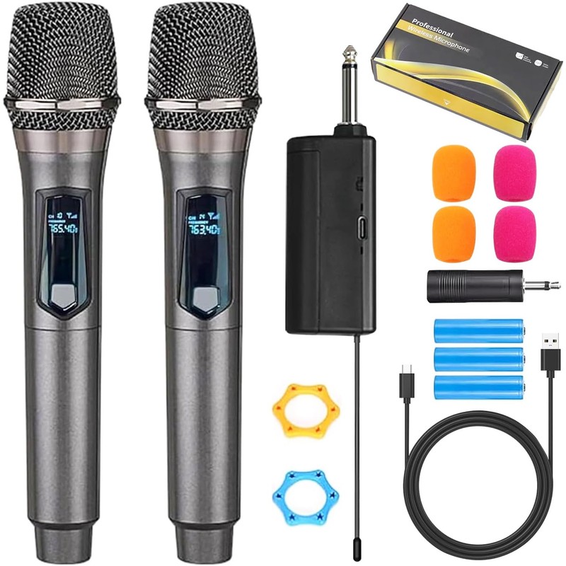 2 Pcs Micrófono de Karaoke Inalámbrico, Micrófonos Dinámicos Recargables, Bocina