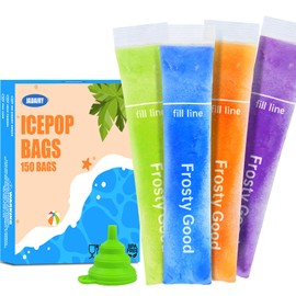 Jadairy 150 Disposable Ice Popsicle Mold Bags (8x2"), BPA-Free, Freezer Pop Bags for DIY Ice Pop, Yogurt Tubes, Fruit Popsicle