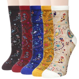 Chalier Womens Winter Warm Funny Casual Cotton Crew Animal Socks Style 02 One Size Paisley Multicolor 9 (5 pairs)