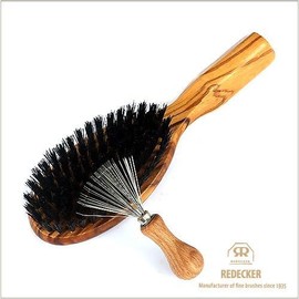 Redecker Olive Wood Hair Brush (Boar Hair) Oval Regular Size Hair Remover Set