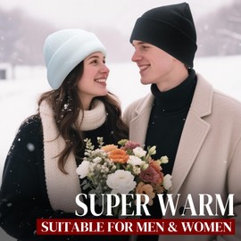 PFFY 2 Packs Satin Lined Knit Cuffed Beanie Hat Silk Lining Winter Beanies Hats for Women Men Black+Red