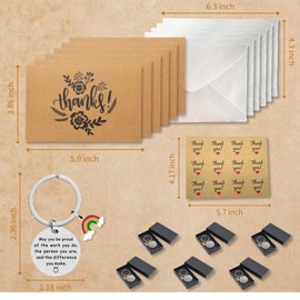 Pletmin Thank You Teacher Gifts with Rainbow Keyring, 6 Packs Leaving Gifts for Colleagues Thank You Card with Envelope Stainless Steel Inspirational Keychain for Thanksgiving Christmas