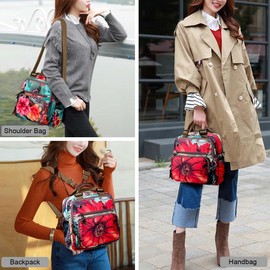 YouNuo Fashion Small Backpack Purse for Women, Floral Multi-Pocket Shoulder Handbag, Water-resistant Nylon Crossbody Purse for Mom, Ladies Convertible Mommy Bag with Insulated Pockets, Blue