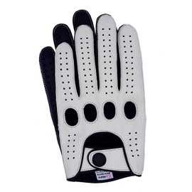Riparo Women Genuine Leather Reverse Stitched Full-Finger Driving Motorcycle Gloves (6.5, White/Black)