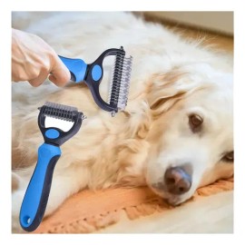 Cepillo peina deslanador para perro o gato autolimpiante color azul