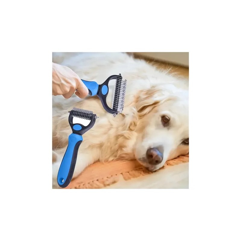 Cepillo peina deslanador para perro o gato autolimpiante color azul