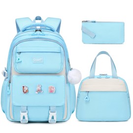 GeeWin Backpack for Girls, Bookbags Back Pack School Bag for Teens Girls Kid Children Elementary Middle School Student, Waterproof Stylish Girl Backpacks Laptop Backpack with Lunch Bag (Blue)