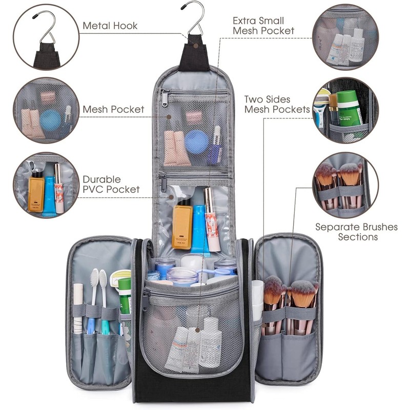 Travel toiletry bag for hanging., black