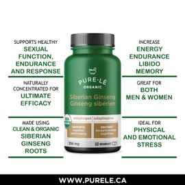 USDA Organic Siberian Ginseng (Eleuthero) 60 Organicaps - Organic Extra Strength Root Supplement for Strong Immunity, Great Physical Shape, Energy, Stamina, Endurance and Protection for Men & Women