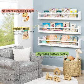 Harwaya White Toddler Wall Bookshelf for Kids Room, 36 Inch Long Floating Nursery Book Shelves for Wall, Wide Hanging Bookshelves for Baby Girl Boy Childrens Kid Bedoom Playroom -Set of 3