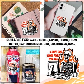 Set 3PCS 2 Inches - I Hope This Email Finds You Well Stickers Funny Skeleton Workplace 2" Waterproof Vinyl Decal for Water Bottles Tumbler Laptop Hard Hat Car Kindle - Gift for Girl Boy Women Men