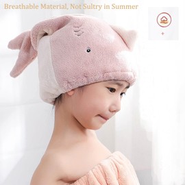 Toalla de secado de cabello para niños y niñas, bonito juego de envoltura de baño absorbente de dibujos animados de secado rápido para baño, spa, piscina, gorro de microfibra suave para
