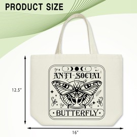 Butterfly Canvas Tote Bag Handbag For Women - Anti Social Book Bag Funny Shoulder Bag Beach Bags Reusable Shopping Bags With Handles, Grocery Travel Bag Birthday Gift for Mom Sister Teacher Friend -25