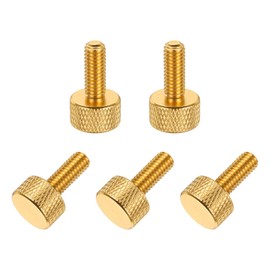 MECCANIXITY 5 Pcs M5x16mm Flat Head Knurled Thumb Screws, Solid Aluminum Alloy Fully Threaded Thumbscrew Bolts Fasteners for PC Computer Cases Graphics Card, Gold