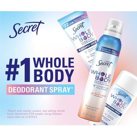 Secret Secret Whole Body Deodorant Spray for Women, Travel Size, Peach & Vanilla Blossom Scent, Aluminum Free Deodorant, 72 HR Odor Protection, 1.0 oz